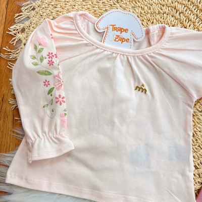 Conj. Batinha com Flores nas Mangas e Calça Legging - Rosa e Rose